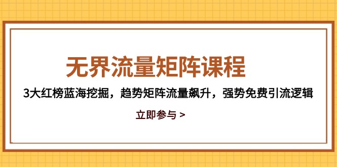 无界流量矩阵课程，3大红榜蓝海挖掘，趋势矩阵流量飙升，强势免费引流逻辑-五六七网创电商学院