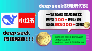 Deepseek 一键免费生成小红书图文日引300+创业粉，日变现3000+ 方法全行业通用-五六七网创电商学院