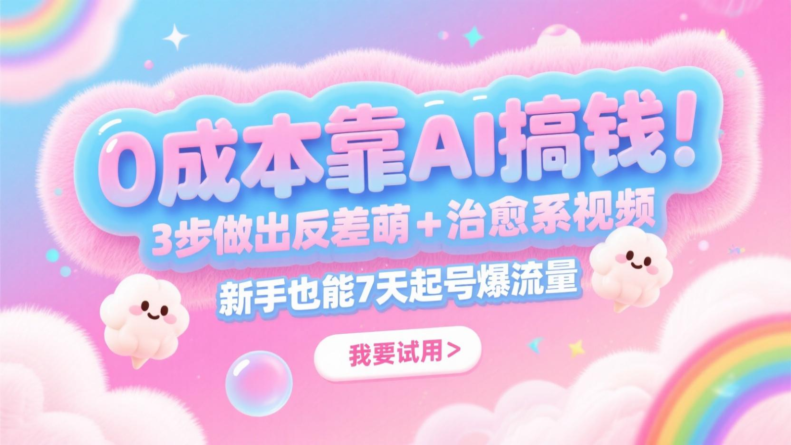 0成本靠AI搞钱！3步做出反差萌+治愈系视频，新手也能7天起号爆流量，月入5位数-五六七网创电商学院