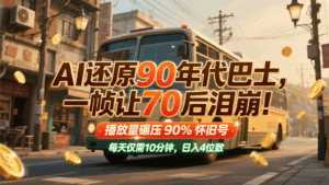 AI还原90年代巴士，一帧让70后泪崩！播放量碾压90%怀旧号，每天10分钟，日入4位数-五六七网创电商学院