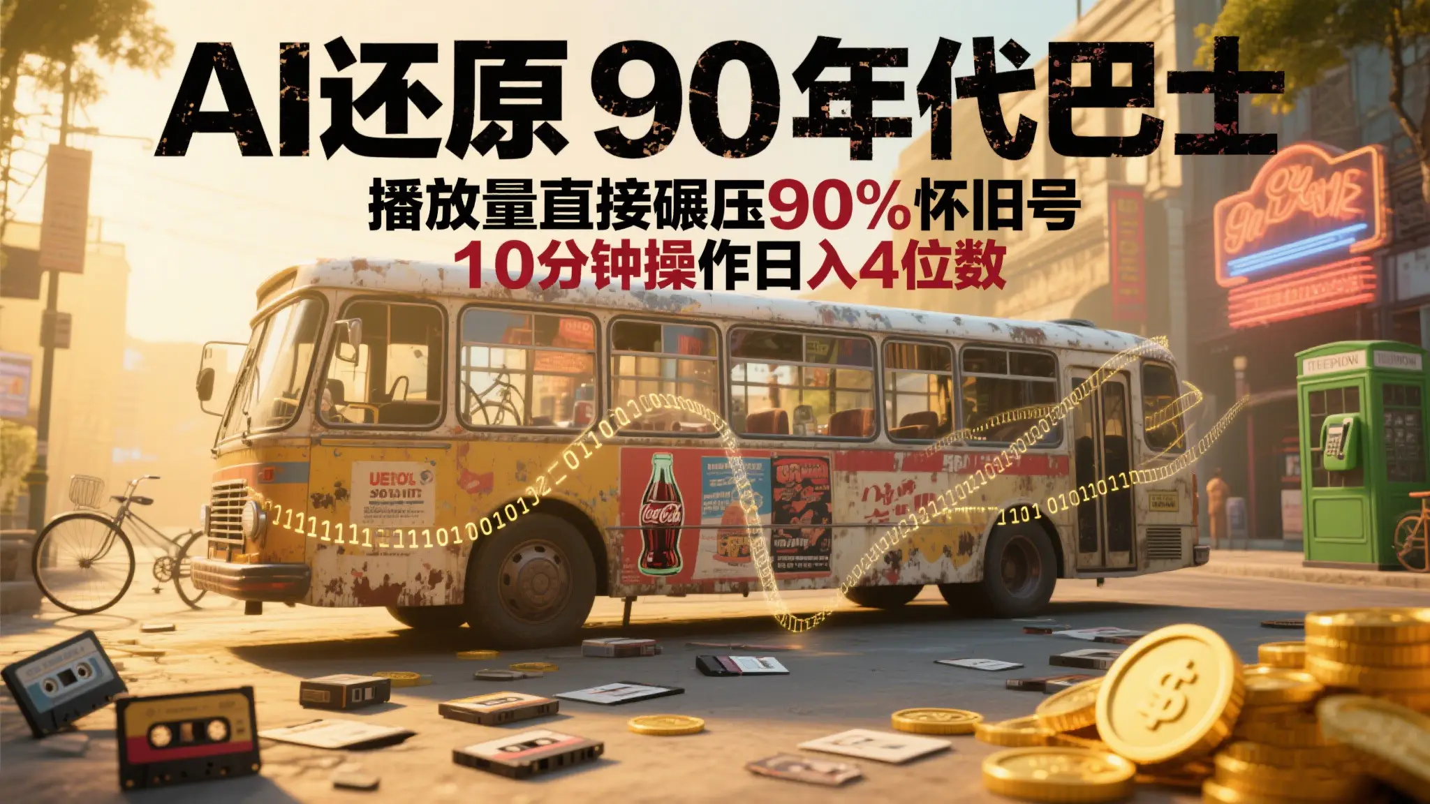 AI还原90年代巴士，一帧让70后泪崩！播放量碾压 90%怀旧号，10分钟操作日入4位数-创业猫