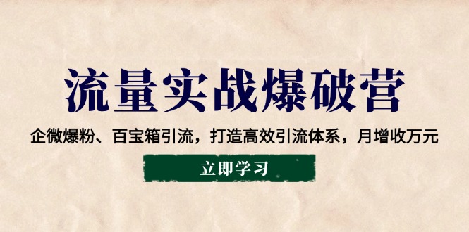 流量实战爆破营：企微爆粉、百宝箱引流，打造高效引流体系，月增收万元-五六七网创电商学院