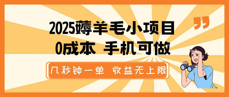2025薅羊毛小项目，0成本 手机可做，几秒钟一单，收益无上限-五六七网创电商学院