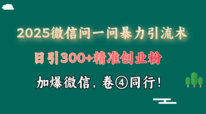 2025 微信问一问最新玩法，暴力引流 300+创业粉，条条爆款，单日变现四位数-五六七网创电商学院