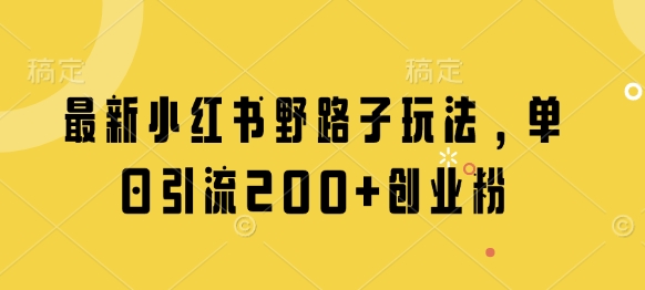 最新小红书野路子玩法，单日引流200+创业粉-五六七网创电商学院