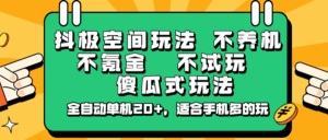 抖极空间玩法，不养机，不氪金，不试玩，傻瓜式玩法，全自动单机20+，适合手机多的玩-五六七网创电商学院
