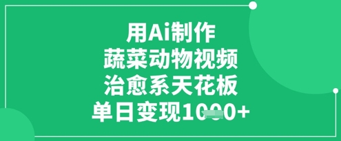 用Ai制作蔬菜动物视频，治愈系天花板，单日变现1k-五六七网创电商学院