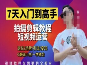 7天入门到高手，短视频剪辑运营高手课，定位 运营 引|流 变现，0基础小白一学就会-五六七网创电商学院