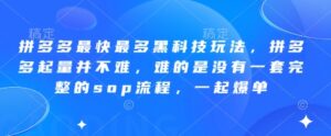拼多多最快最多黑科技玩法，拼多多起量并不难，难的是没有一套完整的sop流程，一起爆单!-五六七网创电商学院