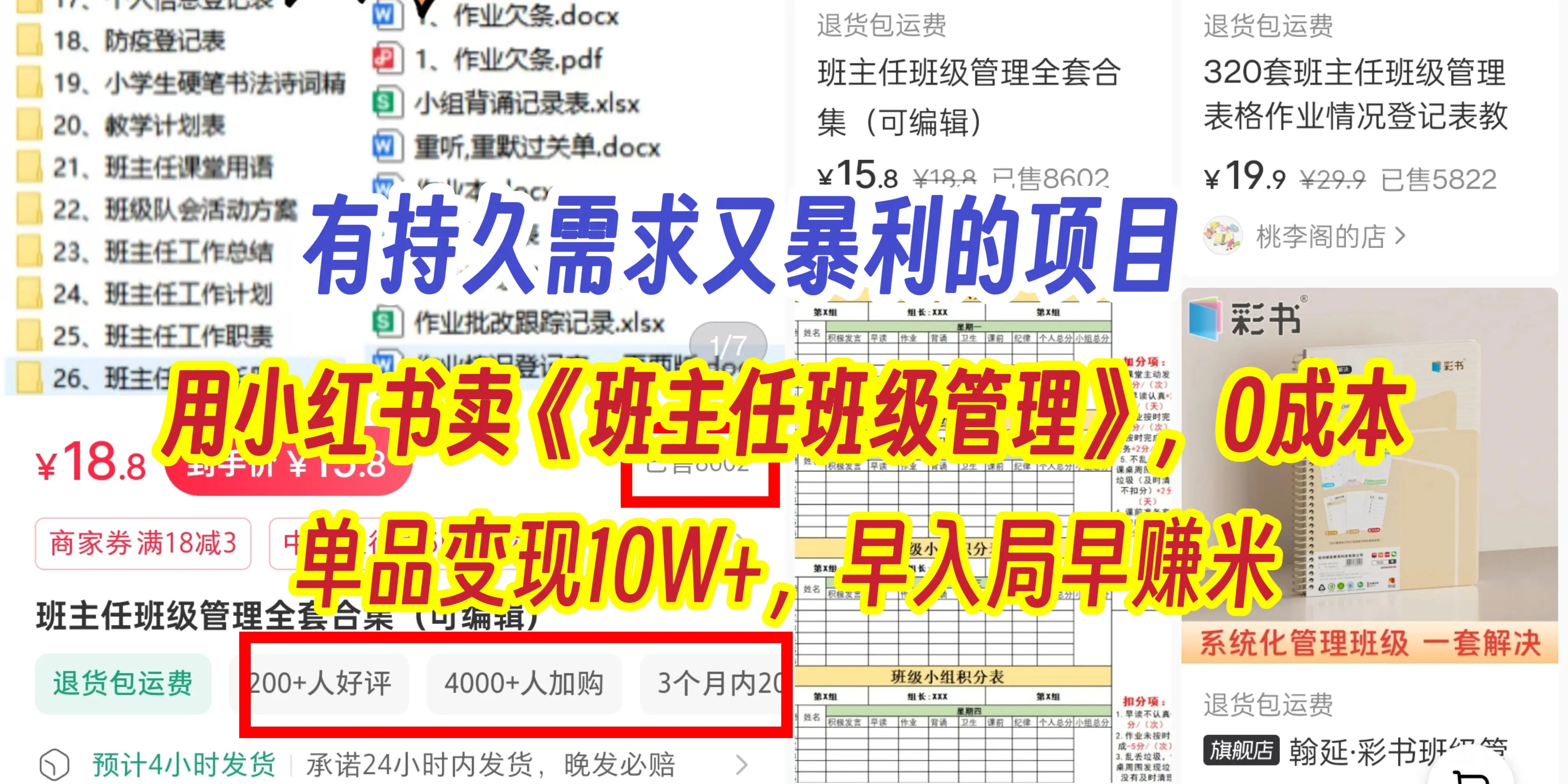 有持久需求的项目，通过小红书卖《班主任班级管理》，0成本，单品变现10W+,早入局早赚米-创业猫