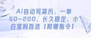 AI自动写简历，一单50-200，长久稳定，小白宝妈首选【附赠指令】-五六七网创电商学院