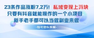 抖音私域项目23条作品涨粉7.2W，私域变现1W-五六七网创电商学院