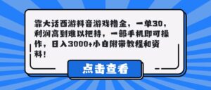 靠大话西游抖音游戏撸金，一单30，利润高到难以把持，一部手机即可操作，日入3000+小白附带教程和资料！-五六七网创电商学院