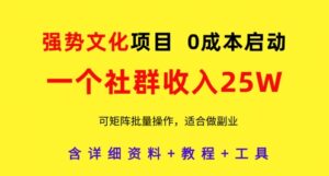 强势文化项目，一个社群收入25个W，0成本启动，可矩阵批量操作，原创详细实操教程-五六七网创电商学院
