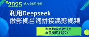 利用Deepseek做影视台词拼接混剪视频，条条爆款流量过W，单日变现多张-五六七网创电商学院