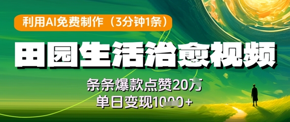 利用AI免费制作田园生活治愈视频，条条爆款点赞20W，单日变现几张-五六七网创电商学院