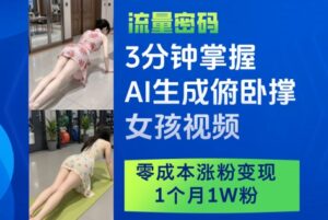 3分钟掌握AI生成俯卧撑女孩视频，零成本涨粉变现，1个月1W粉-五六七网创电商学院