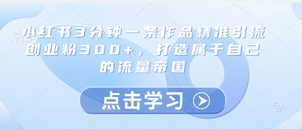 小红书3分钟一条作品精准引流创业粉300+，打造属于自己的流量帝国-五六七网创电商学院