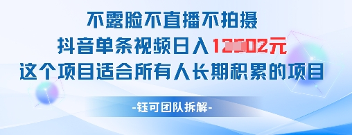 不露脸不直播不拍摄抖音单条视频日入1k+这个项目适合所有人长期积累的项目-五六七网创电商学院
