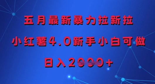 五月最新暴力拉新拉，小红薯4.0新手小白可做，日入多张-五六七网创电商学院
