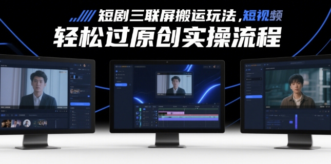 短剧三联屏搬运玩法，短剧搬运轻松过原创实操流程-五六七网创电商学院