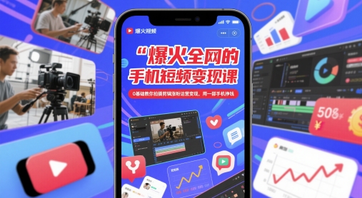 爆火全网的手机短视频变现课，0基础教你拍摄剪辑涨粉运营变现，用一部手机挣钱-五六七网创电商学院