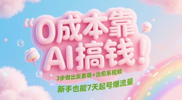 0成本靠AI搞钱！3步做出反差萌+治愈系视频，新手也能7天起号爆流量-五六七网创电商学院