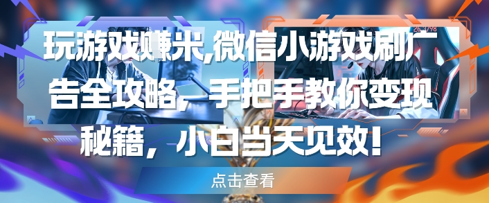 玩游戏挣米，微信小游戏刷广告全攻略，手把手教你变现秘籍，小白当天见效-五六七网创电商学院