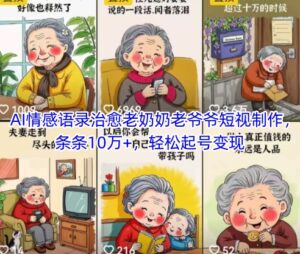 AI情感语录治愈老奶奶老爷爷短视制作，条条10万+，轻松起号变现-五六七网创电商学院