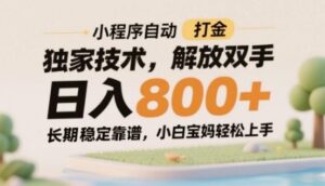 小程序自动打金独家技术，解放双手日入8张，长期稳定靠谱，小白宝妈轻松上手【揭秘】-五六七网创电商学院