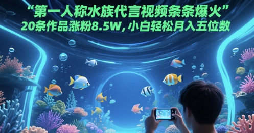 第一人称水族代言视频条条爆火，20条作品涨粉8.5W，小白轻松月入五位数-五六七网创电商学院