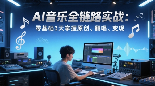 AI音乐全链路实战变现课：零基础3天掌握原创、翻唱、变现-五六七网创电商学院