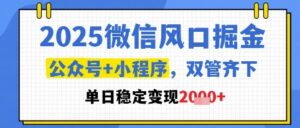 2025微信风口掘金，公众号+小程序双管齐下，单日稳定变现1k+【揭秘】-五六七网创电商学院