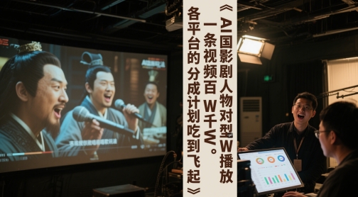 AI三国影视剧人物对口型唱歌玩法，一条视频百W千W播放，各平台的分成计划吃到飞起-五六七网创电商学院