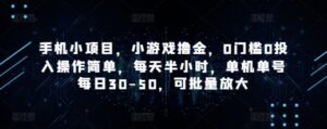 手机小项目，小游戏撸金，0门槛0投入操作简单，每天半小时，单机单号每日30-50，可批量放大-五六七网创电商学院