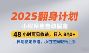 2025小程序全自动掘金，48 小时可见收益，日入8张，长期稳定靠谱，小白宝妈轻松上手【揭秘】-五六七网创电商学院