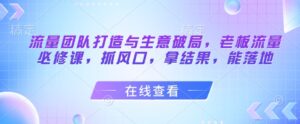 流量团队打造与生意破局，老板流量必修课，抓风口，拿结果，能落地-五六七网创电商学院