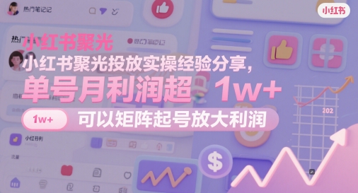 小红书聚光投放实操经验分享，单号月利润超1w+，可以矩阵起号放大利润-五六七网创电商学院