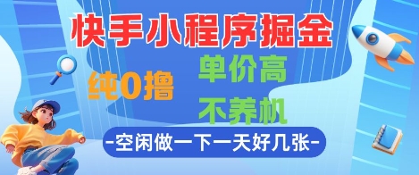 快手小程序掘金，纯0撸，单价高不养机 利用空闲时间做一做，一天好几张【揭秘】-五六七网创电商学院