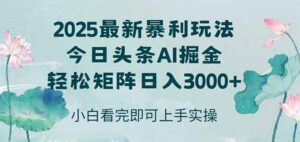 今日头条2025年最新暴利玩法，思路简单，复制粘贴，轻松实现矩阵日入3000+-五六七网创电商学院