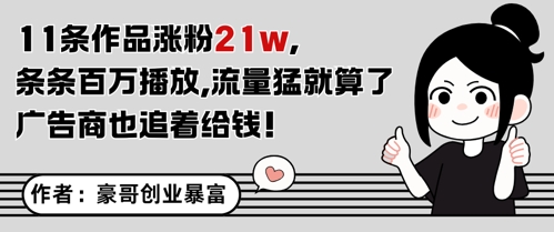 11条作品涨粉21W，条条百W播放，流量猛就算了，广告商也追着给钱-五六七网创电商学院