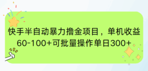 快手半自动暴力撸金项目，单机收益60-100+可批量操作单日300+-五六七网创电商学院