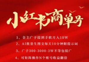 小红书商单号，AI轻松制作PLOG图文，商单接到手软3张-3k一条，每天轻松十分钟，矩阵n个账号，月入几个W-五六七网创电商学院