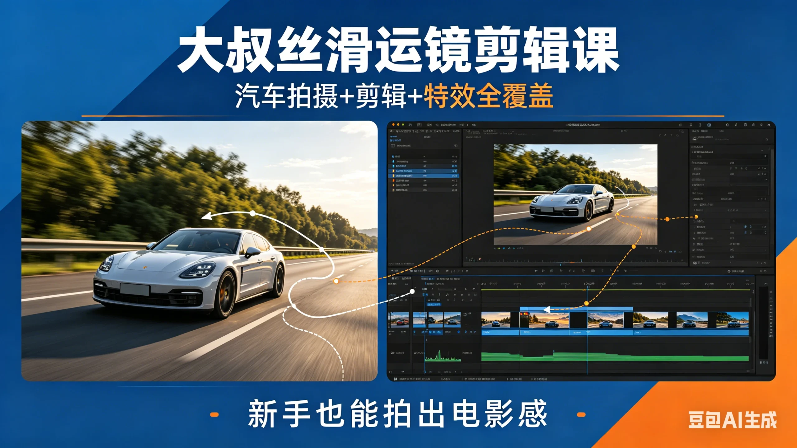 【精】大叔丝滑运镜剪辑课，汽车拍摄+剪辑+特效全覆盖，新手也能拍出电影感-五六七网创电商学院