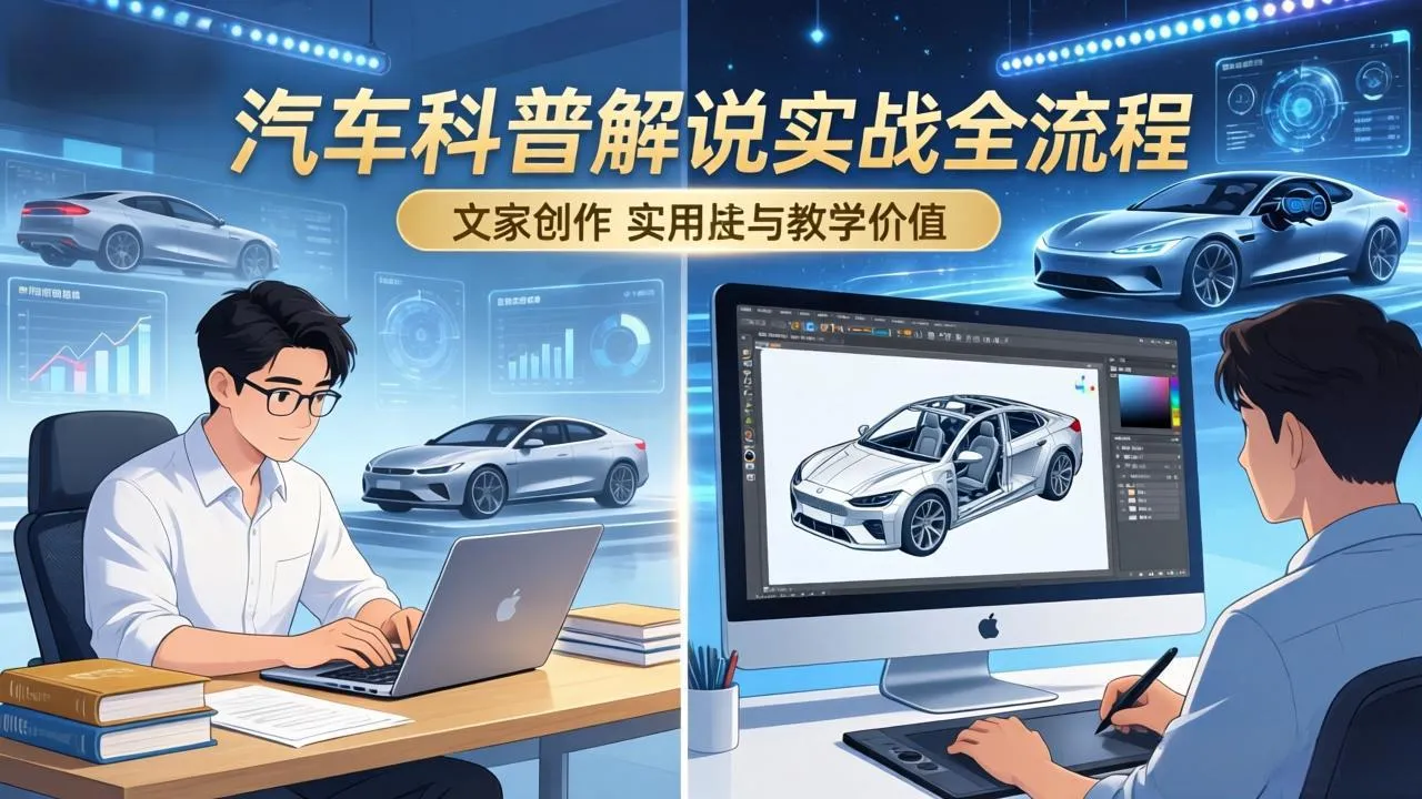 抖音汽车科普解说实战：文案+动画+画面处理+去水印全流程，打造专业汽车科普视频-五六七网创电商学院