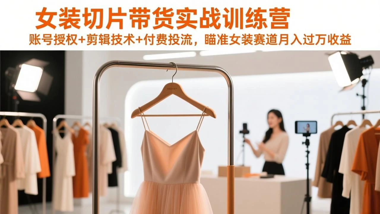【精】女装切片带货实战训练营，账号授权+剪辑技术+付费投流，瞄准女装赛道月入过万收益-五六七网创电商学院
