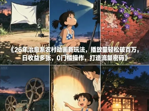 26年治愈系农村动画新玩法，播放量轻松破百万，日收益多张，0门槛操作，打造流量密码-五六七网创电商学院