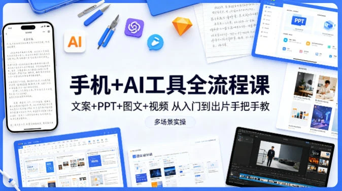 【精】林老师·手机 AI工具全流程课，文案 PPT 图文 视频，从入门到出片手把手教，多场景实操-五六七网创电商学院