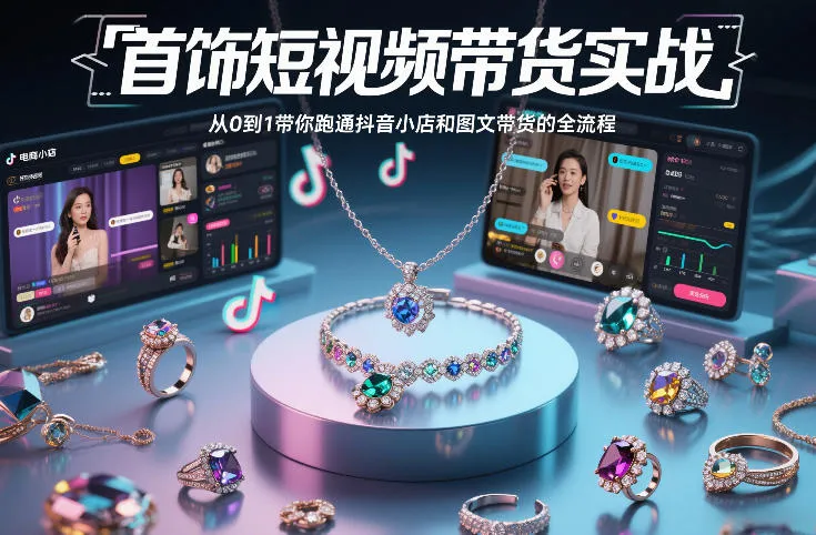 【精】首饰短视频带货实战，从0到1带你跑通抖音小店和图文带货的全流程-五六七网创电商学院