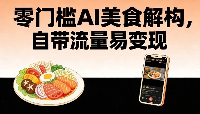 零门槛AI美食解构，自带流量易变现-五六七网创电商学院
